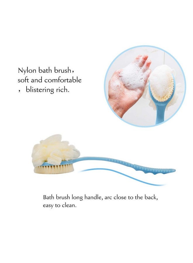 NANIAAY 2 in 1 Bath Body Brush with Soft Loofah and Bristles, Back Scrubber with Curved Long Handled Shower Brush, 2 Colours - Image 2