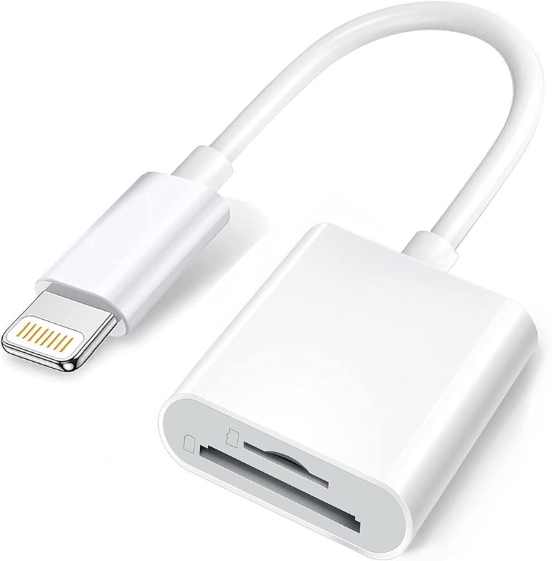 Wahbite Apple lightning to sd & tf card dual slot reader for iphone/ipad, 2 in 1 micro sd tf memory card adapter, trail camera viewer sd card reader, plug and play - Image 1