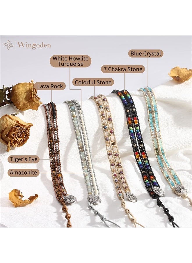 Beaded Boho Watch Band Compatible Apple Watch Band 41mm/38mm/40mm 5 Wrap Watch Bracelet Apple Watch Strap for Women Men Natural Stone iWatch Band Series 8/7/6/5/4/3/2/1/SE/Ultra, Tiger Eye, M