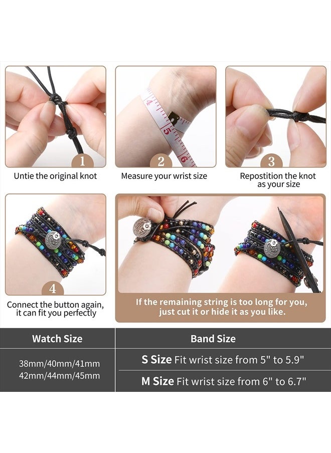 Beaded Boho Watch Band Compatible Apple Watch Band 41mm/38mm/40mm 5 Wrap Watch Bracelet Apple Watch Strap for Women Men Natural Stone iWatch Band Series 8/7/6/5/4/3/2/1/SE/Ultra, Tiger Eye, M