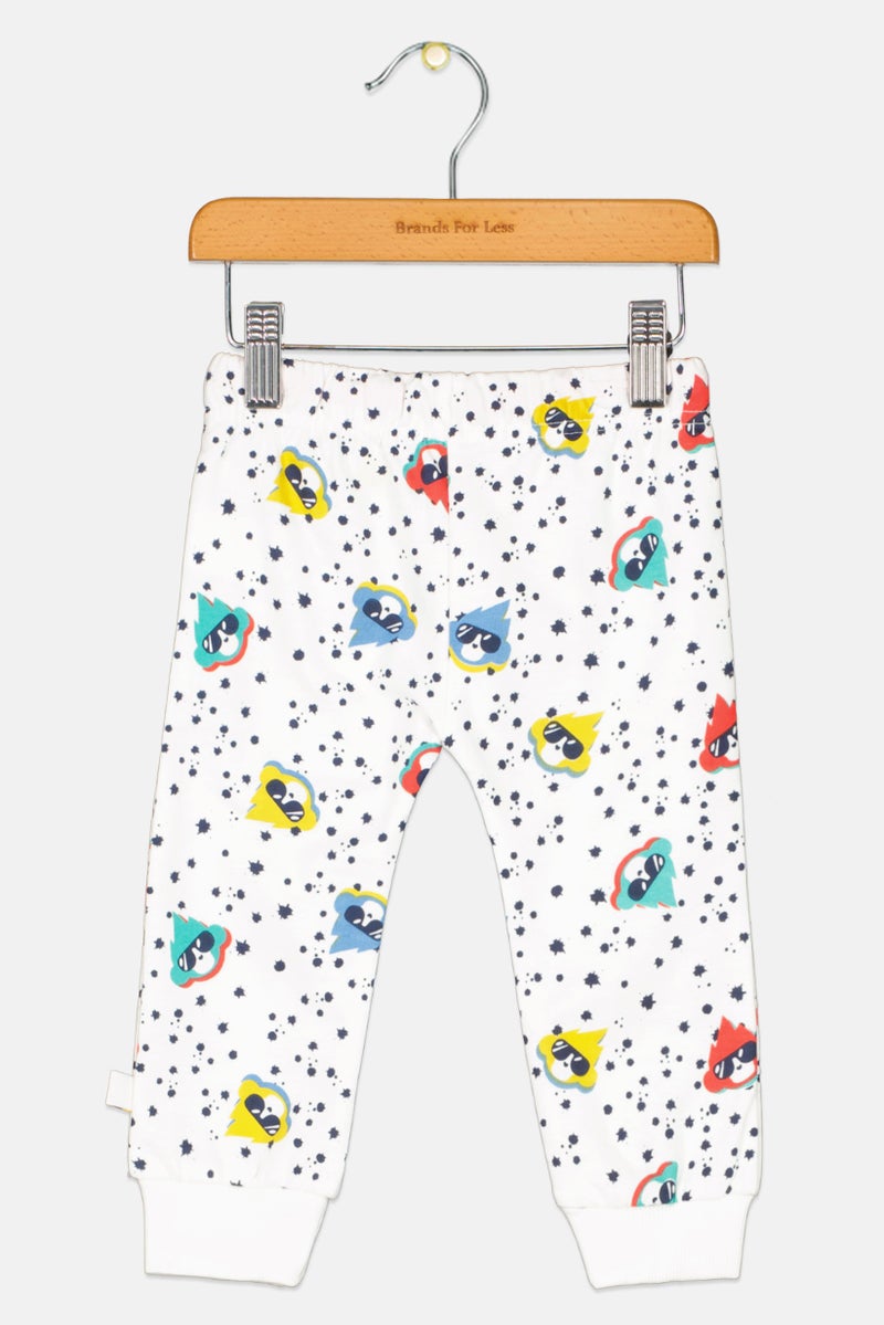Cheekee Munkee Toddlers Girl Drawstring Allover Printed Jogger Pants, White Combo  - Image 2