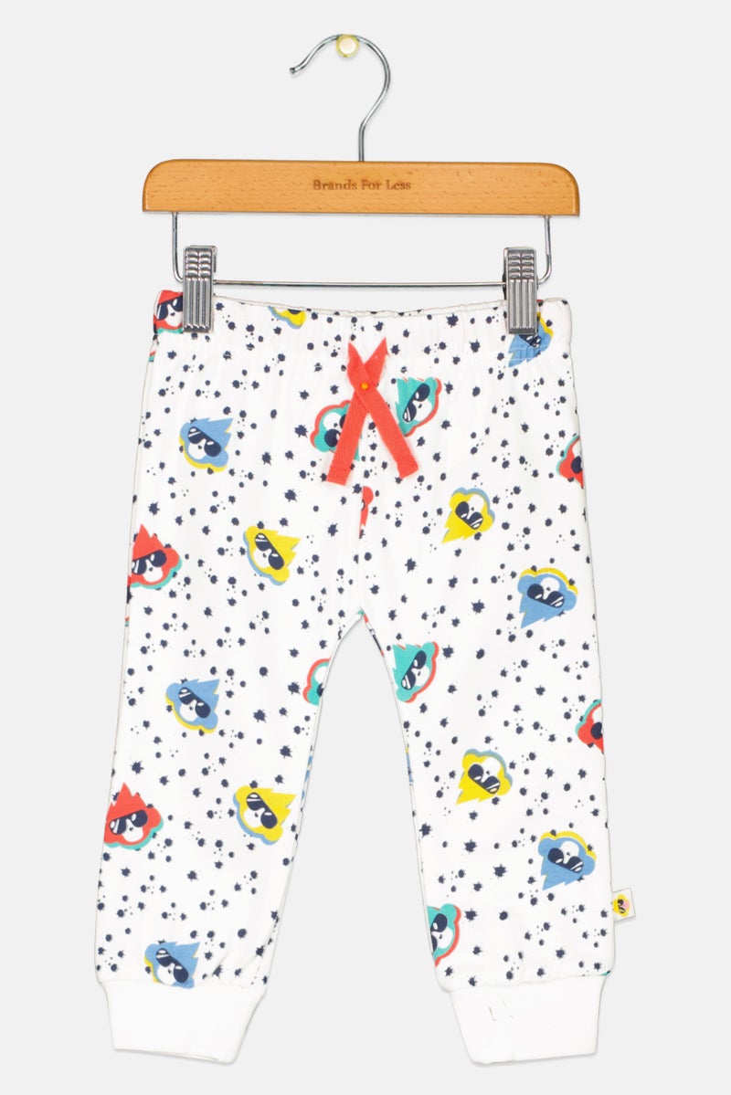 Cheekee Munkee Toddlers Girl Drawstring Allover Printed Jogger Pants, White Combo  - Image 1