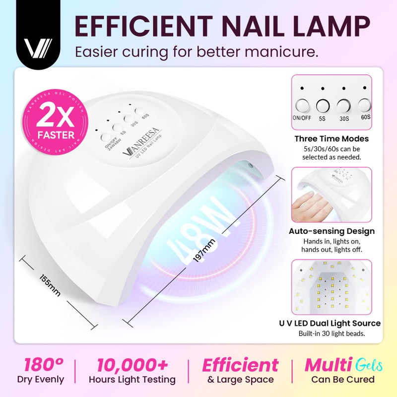 VANREESA Gel Nail Polish Kit with U V Light 53 Pcs Gel Polish Nail Set 36 Sweet Colors Nail Polish Set with Base Coat and 4 Effects Top Coat Manicure Tools Complete Nail Kit Gifts for Women Girls - Image 4