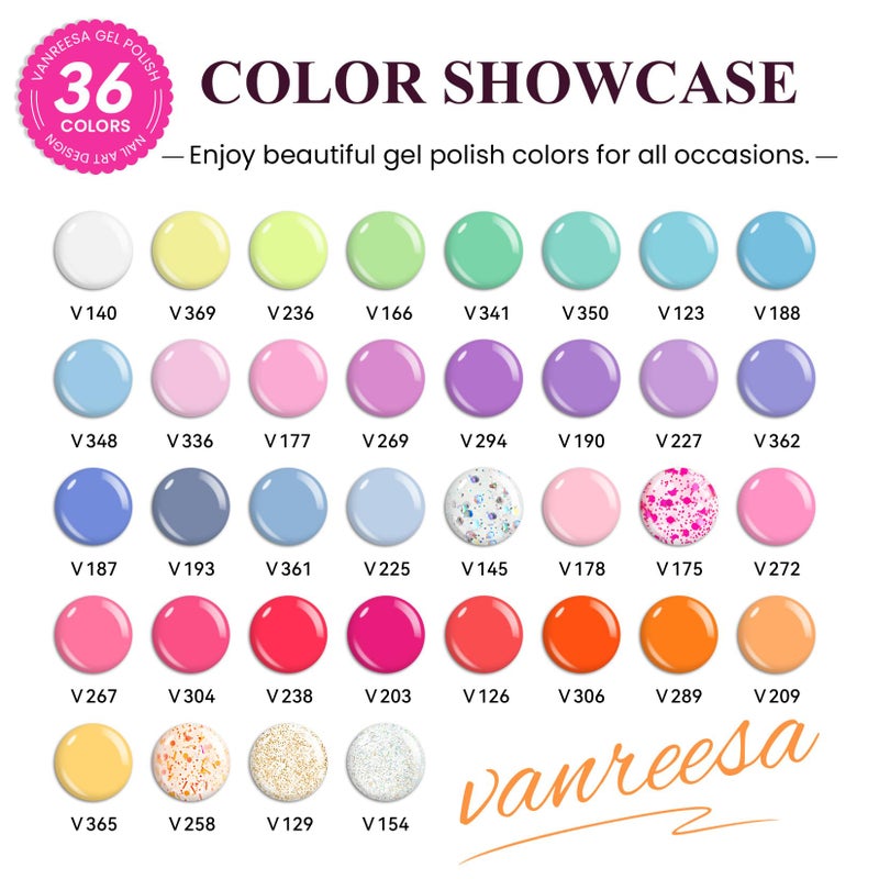 VANREESA Gel Nail Polish Kit with U V Light 53 Pcs Gel Polish Nail Set 36 Sweet Colors Nail Polish Set with Base Coat and 4 Effects Top Coat Manicure Tools Complete Nail Kit Gifts for Women Girls - Image 2