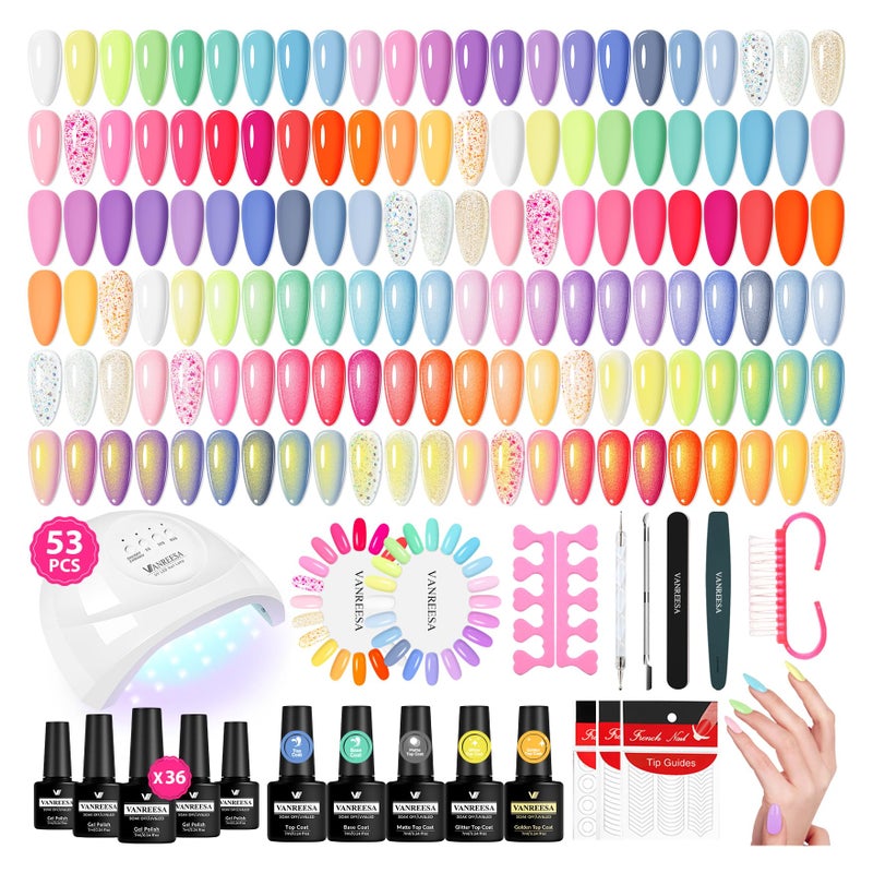 VANREESA Gel Nail Polish Kit with U V Light 53 Pcs Gel Polish Nail Set 36 Sweet Colors Nail Polish Set with Base Coat and 4 Effects Top Coat Manicure Tools Complete Nail Kit Gifts for Women Girls - Image 1