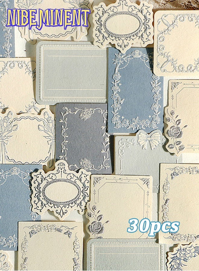 NIBEMINENT 30 Pcs Vintage Pink Lace Edge Scrapbook Paper Set, Embossed Floral Journaling Stationery Kit, Aesthetic Decorative Writing Paper, Retro Craft Material for Cardmaking, Scrapbooking, and DIY Gifts, Greeting Cards（Blue） - Image 1
