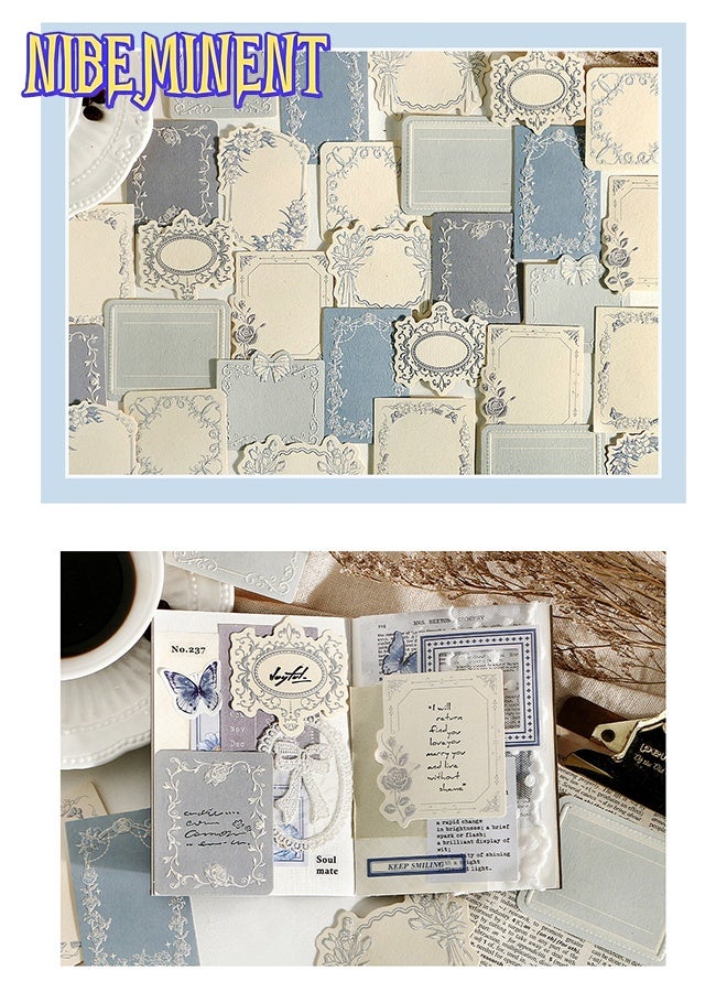 NIBEMINENT 30 Pcs Vintage Pink Lace Edge Scrapbook Paper Set, Embossed Floral Journaling Stationery Kit, Aesthetic Decorative Writing Paper, Retro Craft Material for Cardmaking, Scrapbooking, and DIY Gifts, Greeting Cards（Blue） - Image 5