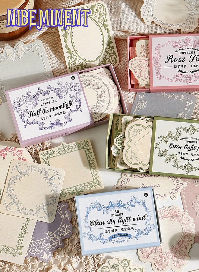 NIBEMINENT 30 Pcs Vintage Pink Lace Edge Scrapbook Paper Set, Embossed Floral Journaling Stationery Kit, Aesthetic Decorative Writing Paper, Retro Craft Material for Cardmaking, Scrapbooking, and DIY Gifts, Greeting Cards（Blue） - Image 3