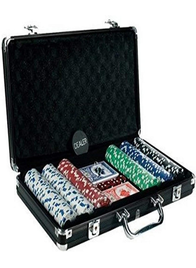 Casino Style Poker Set, 300 Pcs whit number Ceramic Printed Denomination Chips with Lockable Aluminum Finish Case, 2 Decks of Cards, 5 Dice, 1 Dealer Button, 2 Keys, Classic Multiplayer Game, 14+ Years - Image 1