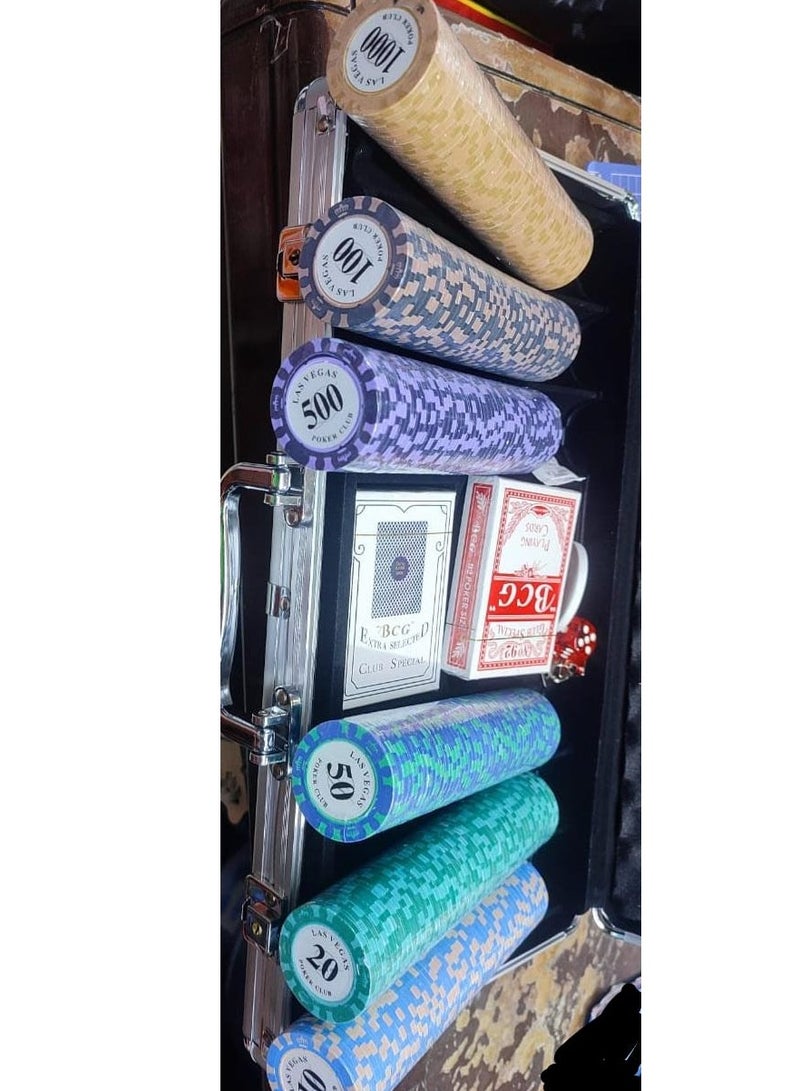 Casino Style Poker Set, 300 Pcs whit number Ceramic Printed Denomination Chips with Lockable Aluminum Finish Case, 2 Decks of Cards, 5 Dice, 1 Dealer Button, 2 Keys, Classic Multiplayer Game, 14+ Years - Image 2