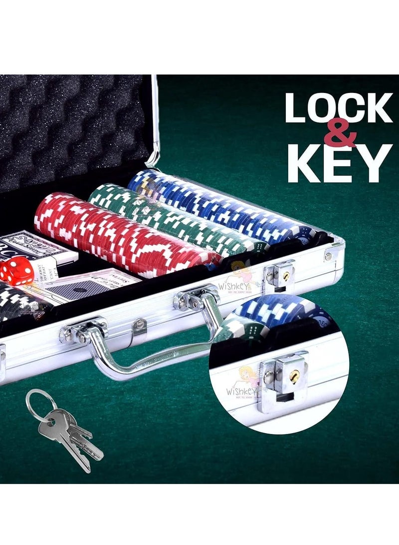 Casino Style Poker Set, 300 Pcs whit number Ceramic Printed Denomination Chips with Lockable Aluminum Finish Case, 2 Decks of Cards, 5 Dice, 1 Dealer Button, 2 Keys, Classic Multiplayer Game, 14+ Years - Image 4