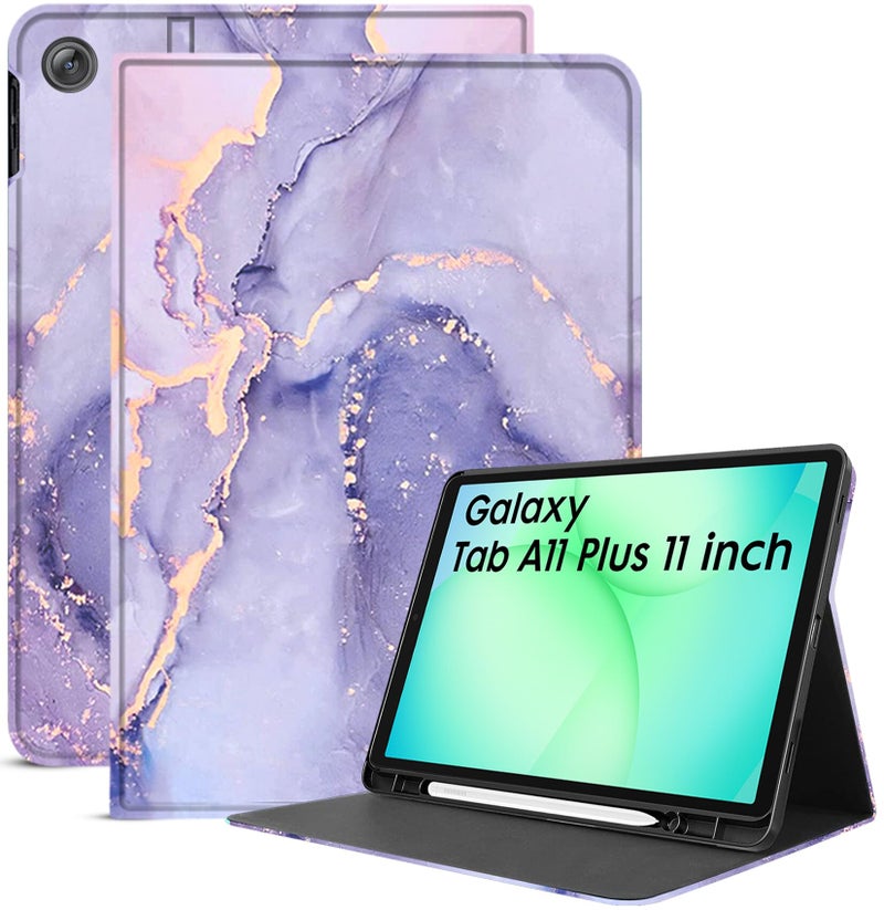 Robustrion Cover for Samsung Galaxy Tab A11 Plus Cover Case 11 inch, Folio Cover Case for Samsung Galaxy Tab A11 Plus Cover/Tab A11+ Tablet Cover with Pencil Holder - Marble Lilac - Image 1