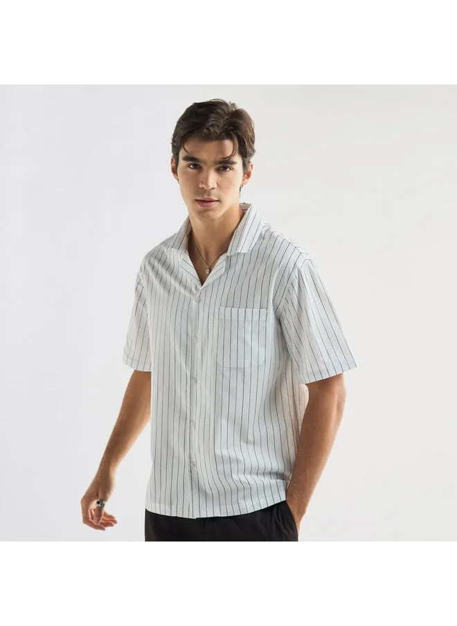 FAV Regular Fit Striped Shirt with Camp Collar and Short Sleeves