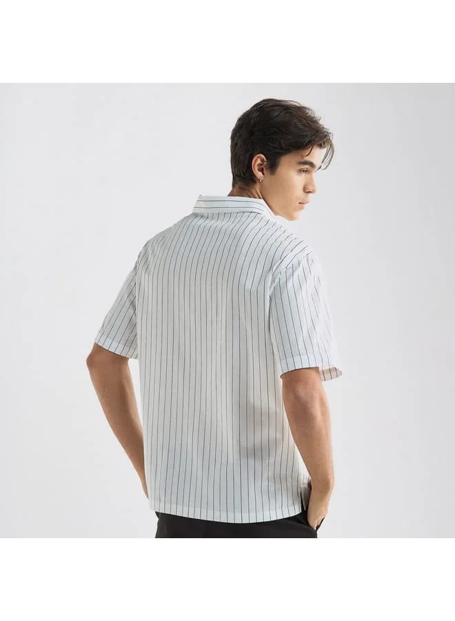 Splash FAV Regular Fit Striped Shirt with Camp Collar and Short Sleeves
