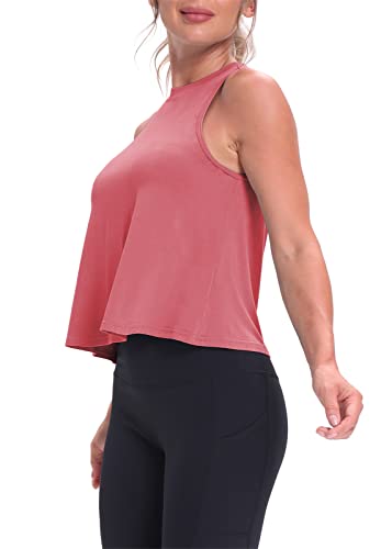 Mippo Workout Tops for Women High Neck Tank Cropped Workout Top Womens Muscle Tank Athletic T Shirts Crop Tees Rose S - Image 4