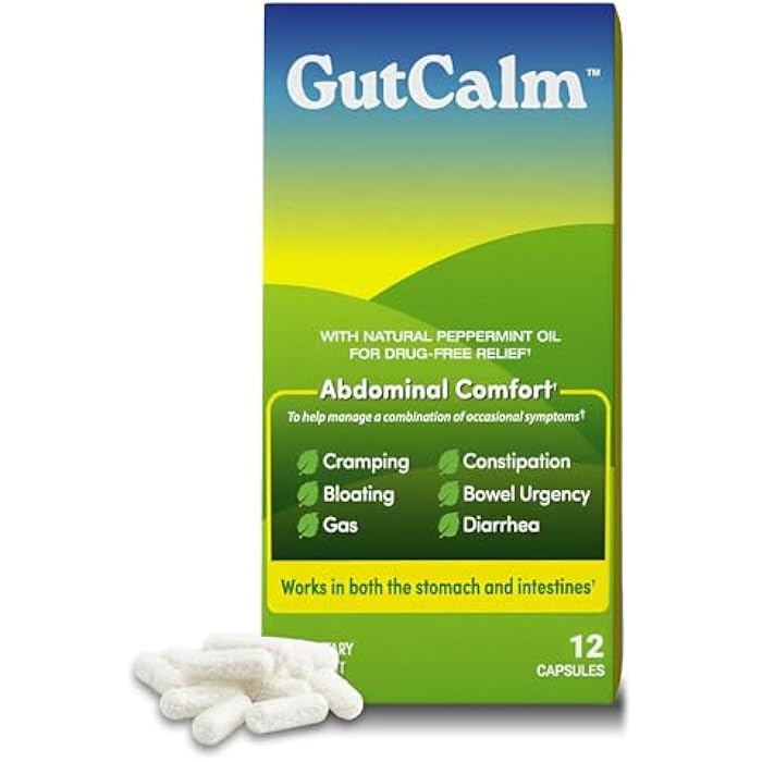 GutCalm - IBS Relief - Peppermint Oil Capsules - Bloating, Gas, Constipation and Digestive Comfort Supplement - 12/ct - Image 1