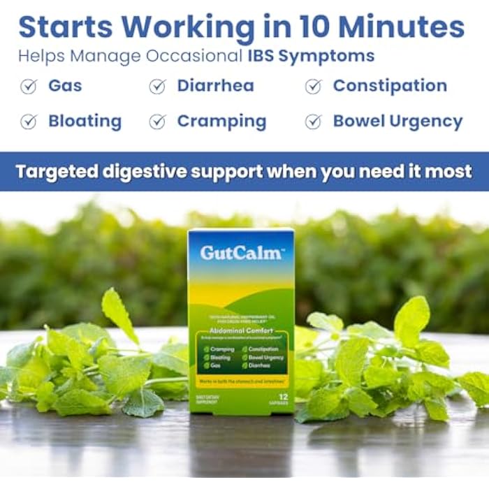 GutCalm - IBS Relief - Peppermint Oil Capsules - Bloating, Gas, Constipation and Digestive Comfort Supplement - 12/ct - Image 2