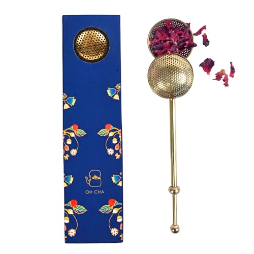 OH CHA - Brass Tea Infuser, Ball Shaped | BPA Free, Durable | Used as Green Tea Infuser, Black Tea, Filter | Tea Strainer for Everyday use | 18cms - Image 1