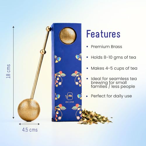 OH CHA - Brass Tea Infuser, Ball Shaped | BPA Free, Durable | Used as Green Tea Infuser, Black Tea, Filter | Tea Strainer for Everyday use | 18cms - Image 3