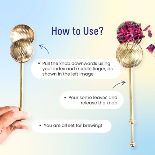 OH CHA - Brass Tea Infuser, Ball Shaped | BPA Free, Durable | Used as Green Tea Infuser, Black Tea, Filter | Tea Strainer for Everyday use | 18cms - Image 5