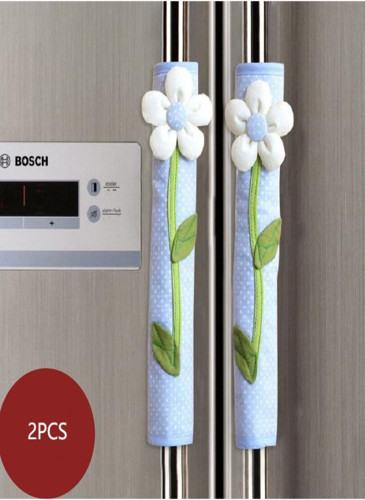 Oasisgalore Flower Cotton Refrigerator Door Handle Cover Blue for Winter Home Kitchen  - Image 4