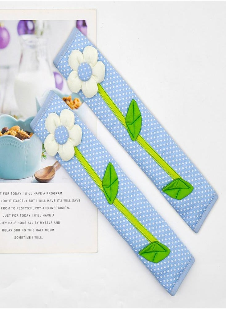 Oasisgalore Flower Cotton Refrigerator Door Handle Cover Blue for Winter Home Kitchen  - Image 3