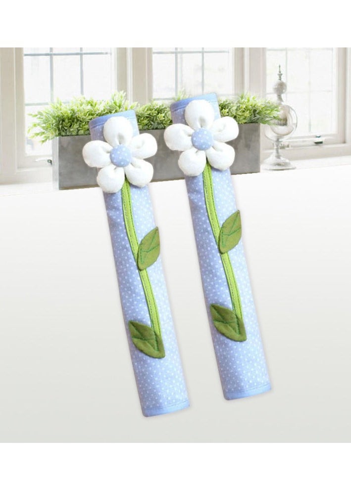Oasisgalore Flower Cotton Refrigerator Door Handle Cover Blue for Winter Home Kitchen  - Image 1