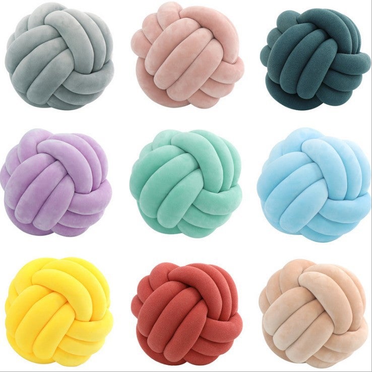 Nordic Fur Ball Pillow Three-Strand Rope Knot Ball Pillow Hand-Woven Crystal Velvet Pillow Cushion Knot Bay Window Cushion - Image 1