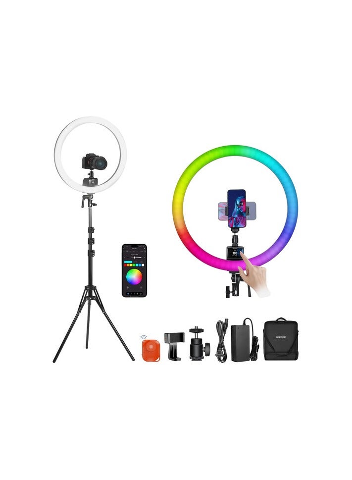نيوير نيور SRP18C حلقة إضاءة LED فائقة النحافة 18 بوصة RGB | سطوع ولون قابل للتعديل، LED قابل للتعتيم مع حامل وجهاز تحكم للبث المباشر والتصوير وفيديوهات يوتيوب وتيك توك (المملكة المتحدة) - Image 1