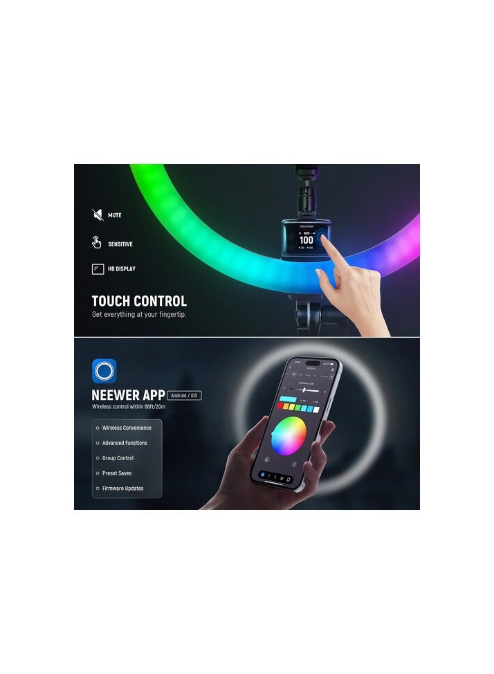 نيوير نيور SRP18C حلقة إضاءة LED فائقة النحافة 18 بوصة RGB | سطوع ولون قابل للتعديل، LED قابل للتعتيم مع حامل وجهاز تحكم للبث المباشر والتصوير وفيديوهات يوتيوب وتيك توك (المملكة المتحدة) - Image 5