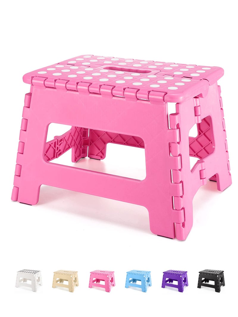 Dyforce Folding Step Stool 9 Inch, Kids Step Stool, Heavy Duty Step Stools for Adults, Compact Foot Stools, Light-Weight Toddler Step Stools for Kitchen, Bathroom, Holds Up to 300 lbs (Pink) - Image 1