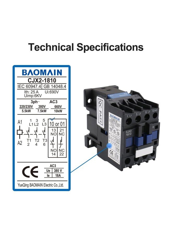 Baomain AC Contactor CJX2-1810 24V 50Hz Coil Normally Open 3 Pole 32A - Image 2