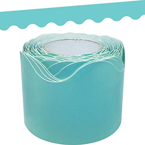 Teacher Created Resources Light Turquoise Scalloped Rolled Border Trim - 50ft - Decorate Bulletin Boards, Walls, Desks, Windows, Doors, Lockers, Schools, Classrooms, Homeschool & Offices - Image 1