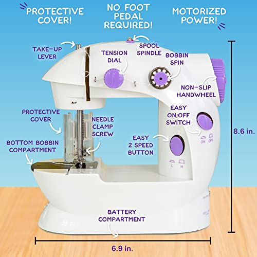 Made By Me My Very Own Sewing Machine for Beginner, Portable Battery Powered First Sewing Machine for Kids Ages 8+, Includes Fabric, Thread, Measuring Tape, & Stuffing, - Image 4