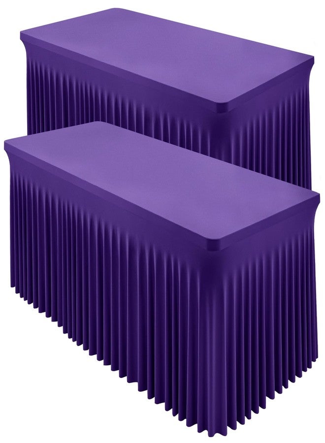 Shillance 2 Packs Purple Spandex Table Clothes for 6 Foot Rectangle Table, Spandex Table Covers 6FT Stretch Table Skirts Rectangle Tables Wrinkle Free Fitted Table Cover for Event, Wedding, Banquet & Parties - Image 1