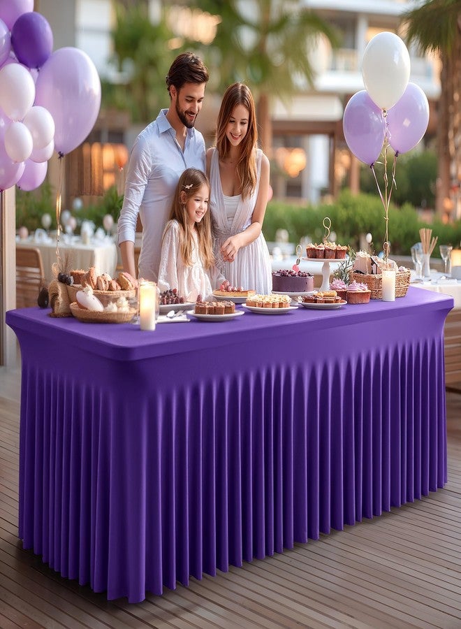 Shillance 2 Packs Purple Spandex Table Clothes for 6 Foot Rectangle Table, Spandex Table Covers 6FT Stretch Table Skirts Rectangle Tables Wrinkle Free Fitted Table Cover for Event, Wedding, Banquet & Parties - Image 5