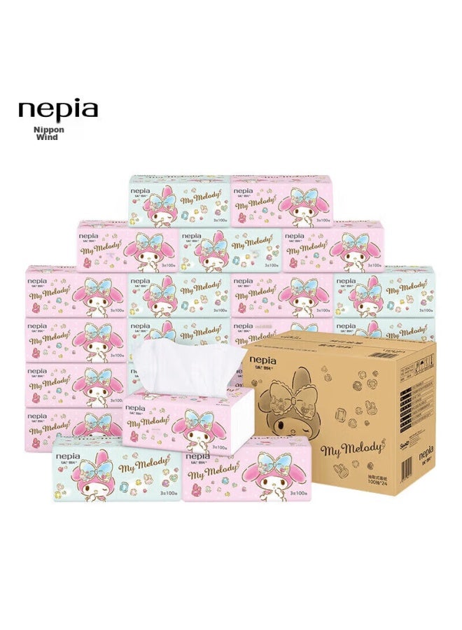 Nepia Melody Facial Tissues, 3-ply, 100 Sheets*24 Packs, Whole Box, Soft Tissues, Original Wood Toilet Paper, Family Pack, Napkins - Image 2