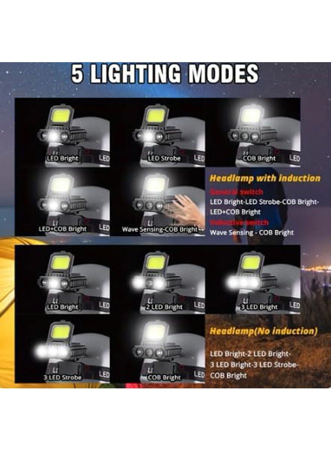 LED COB الاستشعار المصابيح الأمامية في الهواء الطلق التخييم مصباح يدوي كشافات قابل للتعديل 4 أوضاع الإضاءة العمل USB قابلة للشحن الشعلة قوية - Image 4