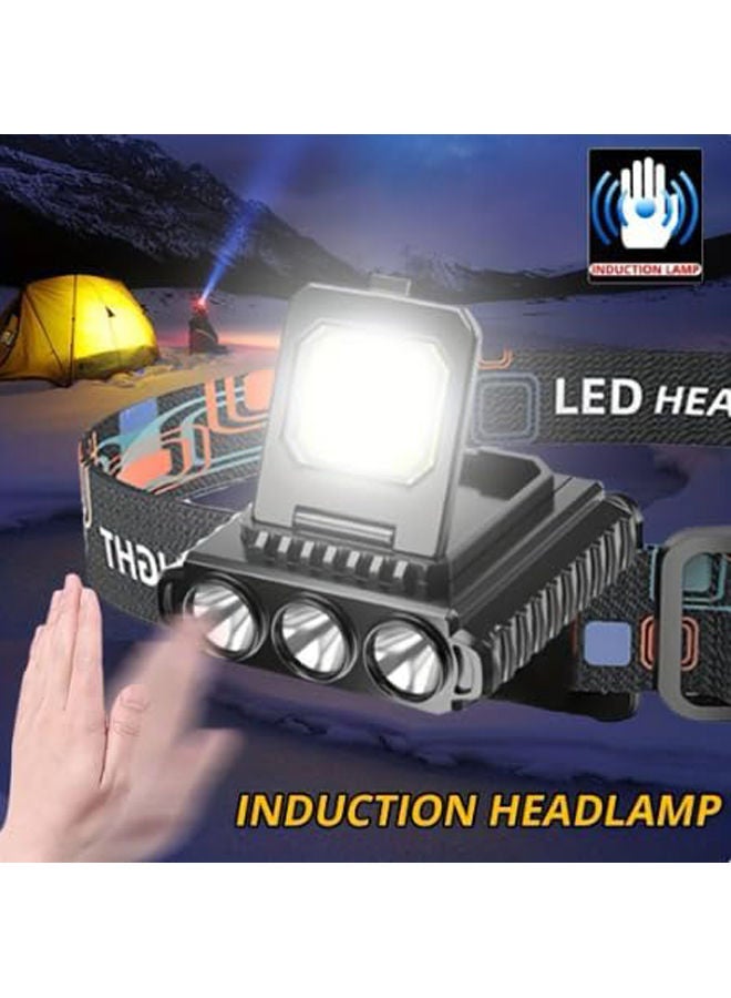 LED COB الاستشعار المصابيح الأمامية في الهواء الطلق التخييم مصباح يدوي كشافات قابل للتعديل 4 أوضاع الإضاءة العمل USB قابلة للشحن الشعلة قوية - Image 2