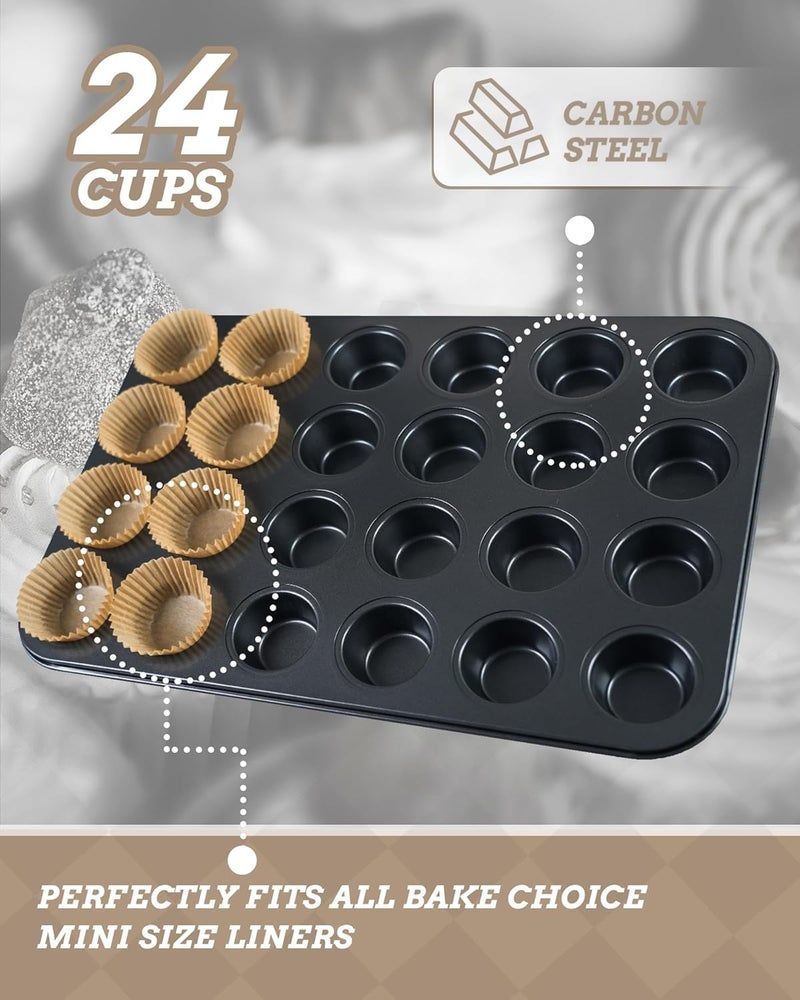 Bake Choice Mini Muffin Pan includes 200 Natural Cupcake Liners, Mini Cupcake Pans Nonstick 24 Cup, Muffin Tin, Carbon Steel Baking Supplies - Image 3