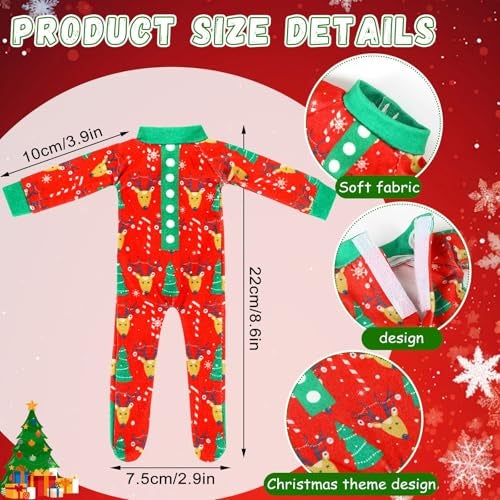 UPINS 4 Pcs Santa Doll Clothing Accessories Set Doll Clothing Pajamas and Nightgown Christmas Doll Costume for elf Dolls Santa and Snowman Classic Style Pajamas for Holiday Decorations - Image 5