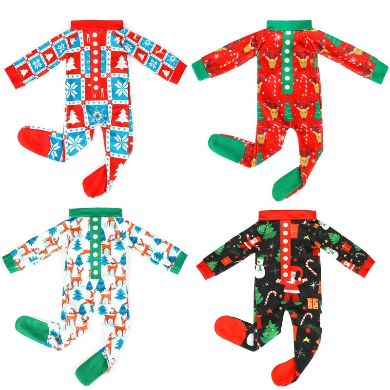 UPINS 4 Pcs Santa Doll Clothing Accessories Set Doll Clothing Pajamas and Nightgown Christmas Doll Costume for elf Dolls Santa and Snowman Classic Style Pajamas for Holiday Decorations - Image 3
