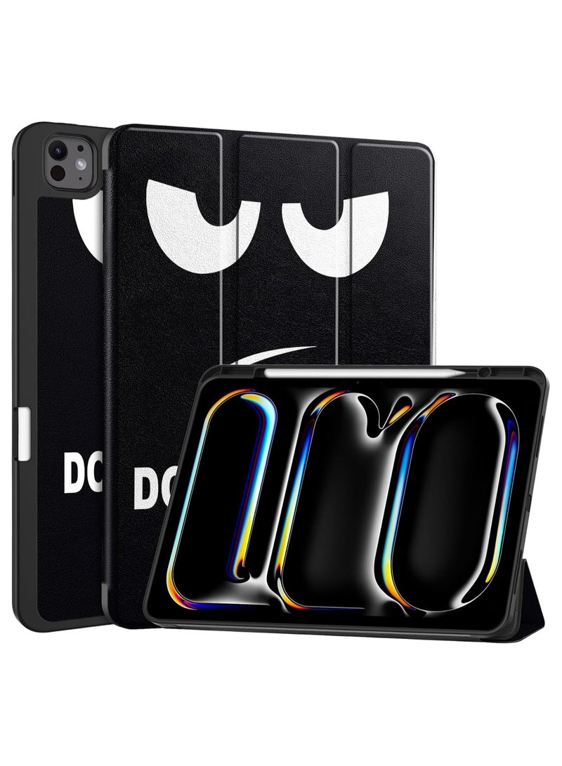 VKL جراب متوافق مع iPad Pro 13 (M4) 2024 مع حامل قلم رصاص [يدعم قلم رصاص/قلم رصاص برو]، غطاء خلفي من الجلد + TPU الناعم مع حامل ثلاثي الطي الذكي، إيقاظ/سكون تلقائي (عيون كبيرة) - Image 1