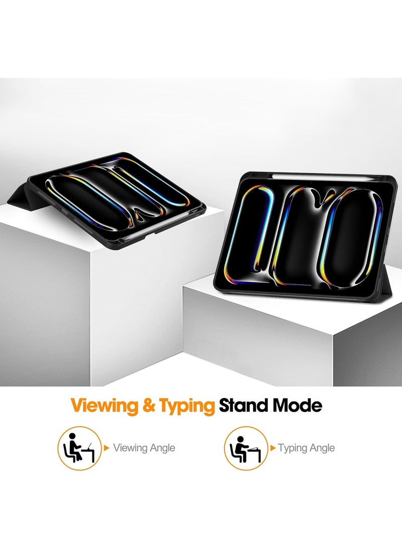 VKL جراب متوافق مع iPad Pro 13 (M4) 2024 مع حامل قلم رصاص [يدعم قلم رصاص/قلم رصاص برو]، غطاء خلفي من الجلد + TPU الناعم مع حامل ثلاثي الطي الذكي، إيقاظ/سكون تلقائي (عيون كبيرة) - Image 2