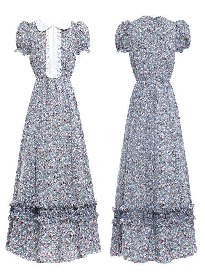Vibsion Women Pioneer Colonial Dress Floral Prairie Dresses Pilgrim Costume Historical Pioneer Trek Clothing 3Pcs M - Image 3