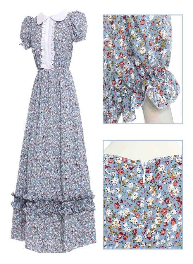 Vibsion Women Pioneer Colonial Dress Floral Prairie Dresses Pilgrim Costume Historical Pioneer Trek Clothing 3Pcs M - Image 4