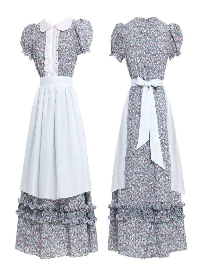 Vibsion Women Pioneer Colonial Dress Floral Prairie Dresses Pilgrim Costume Historical Pioneer Trek Clothing 3Pcs M - Image 2