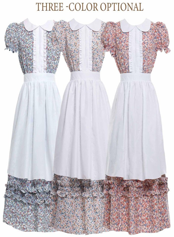 Vibsion Women Pioneer Colonial Dress Floral Prairie Dresses Pilgrim Costume Historical Pioneer Trek Clothing 3Pcs M - Image 5