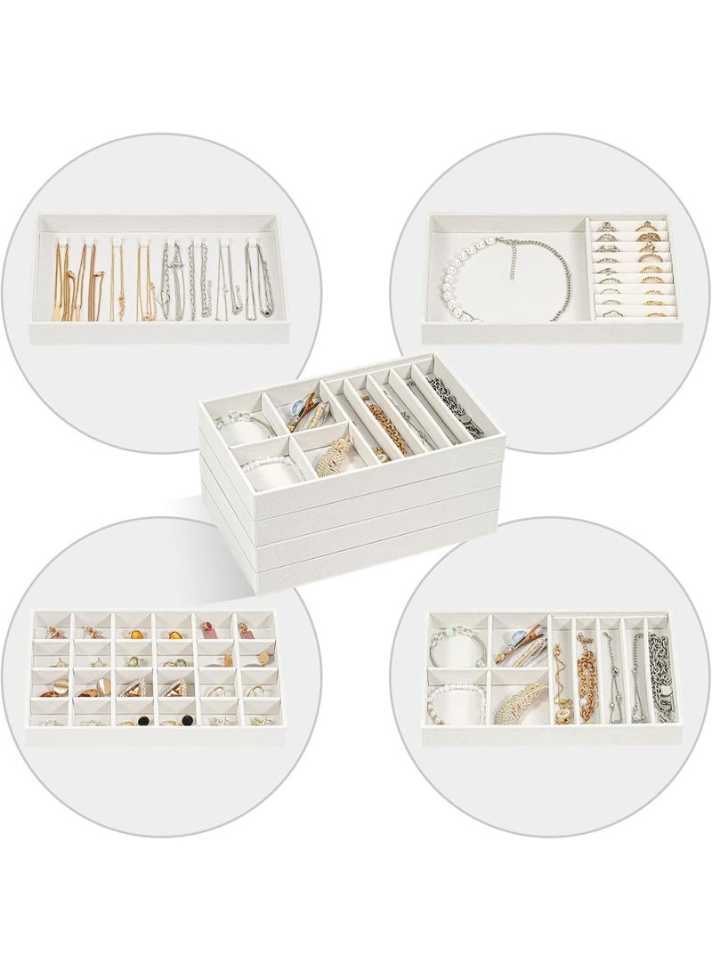 HOMESTAR Set of 4 Stackable Jewelry Organizer Trays for Drawers, Jewelry Drawer Inserts Container, Display Case Storage for Earring, Necklace, Rings, Bracelet, White - Image 3