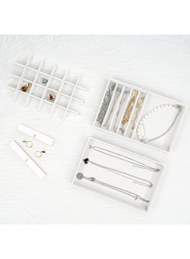 HOMESTAR Set of 4 Stackable Jewelry Organizer Trays for Drawers, Jewelry Drawer Inserts Container, Display Case Storage for Earring, Necklace, Rings, Bracelet, White - Image 2